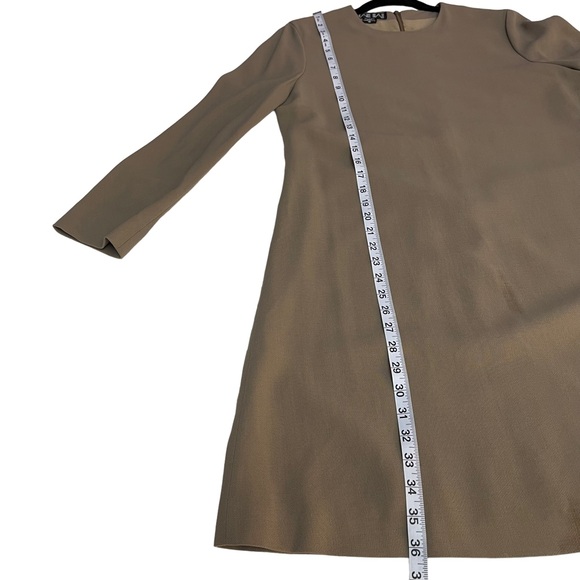 Vintage Searle Blatt Long Sleeve Flowy Tan Midi Dress Size 10 - Picture 7 of 7